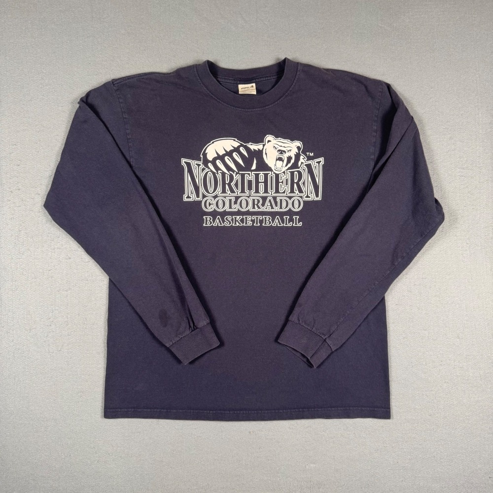 Anvil Northern Colorado Basketball Shirt Mens Large Navy Blue Cotton Long Sleeve